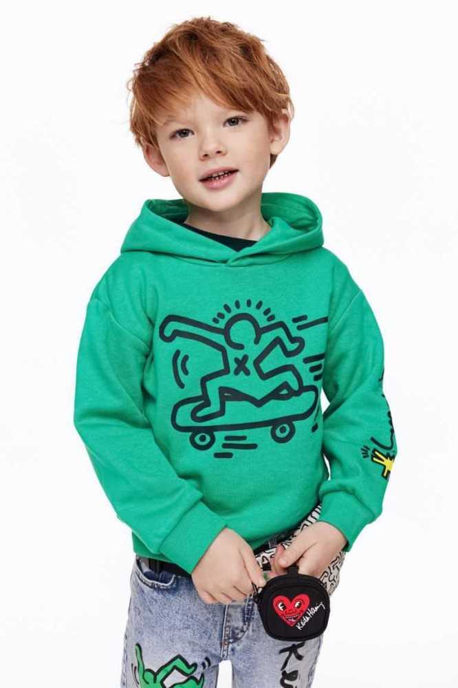 H&M Printed Hoodie Kinder Grün | 9360-SQKJF