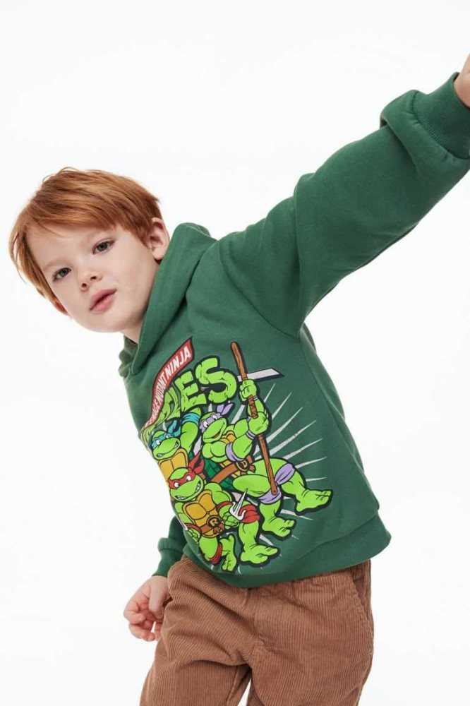 H&M Printed Hoodie Kinder Hellgrau | 5024-INUPF