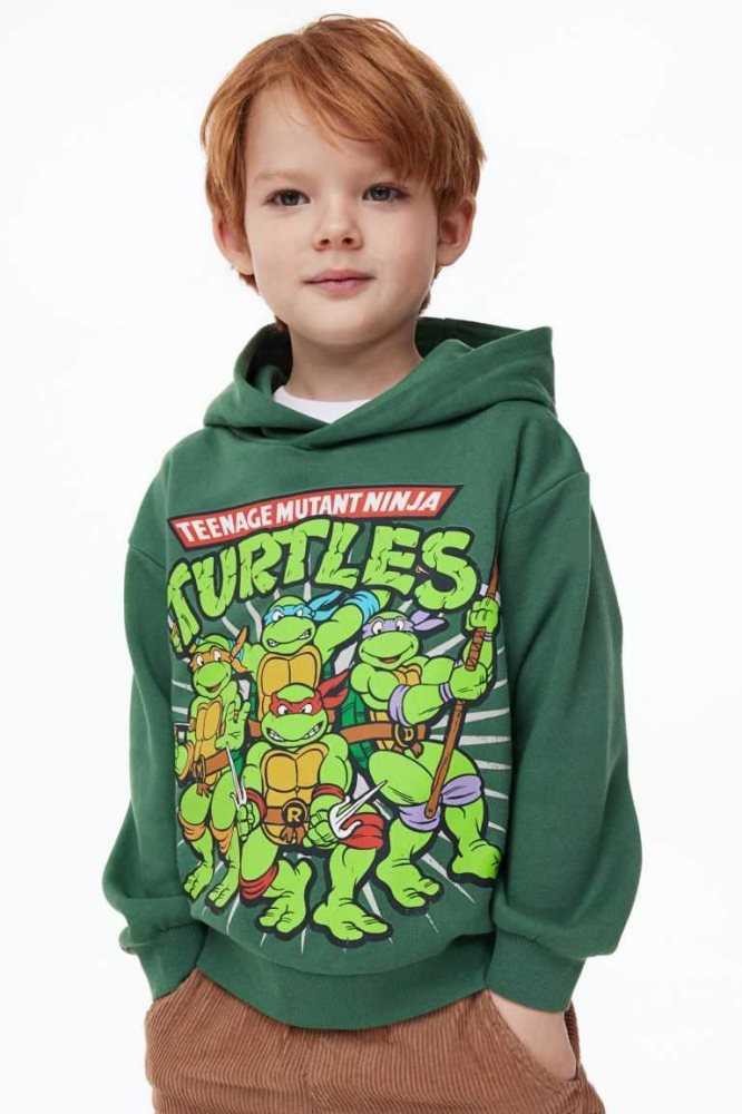 H&M Printed Hoodie Kinder Hellgrau | 5024-INUPF