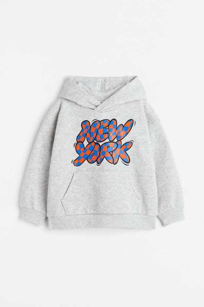 H&M Printed Hoodie Kinder Hellgrau | 8710-YDOVX