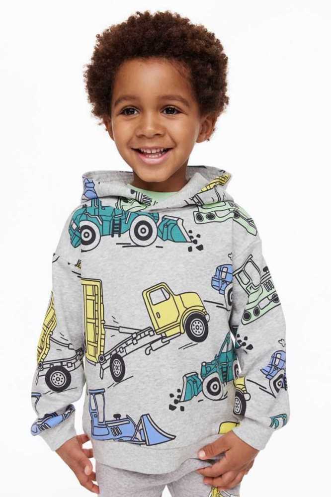 H&M Printed Hoodie Kinder Hellgrau | 8710-YDOVX