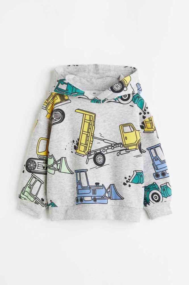 H&M Printed Hoodie Kinder Hellgrau | 8710-YDOVX