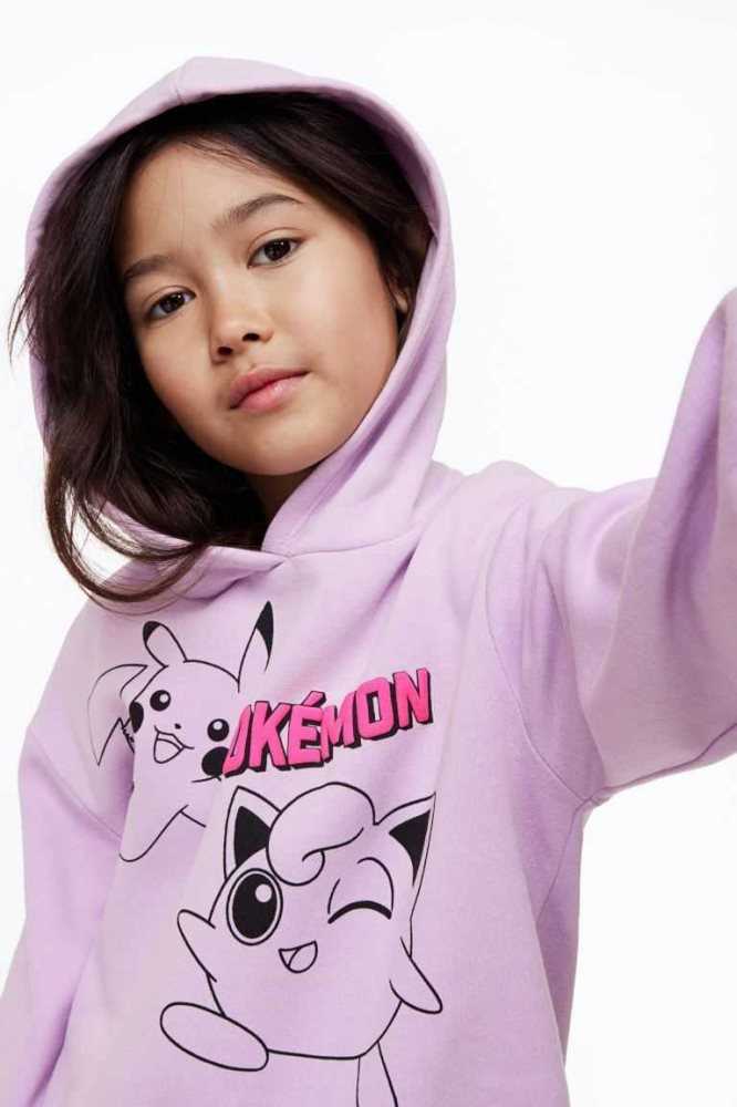 H&M Printed Hoodie Kinder Helllila | 7248-TKOWP