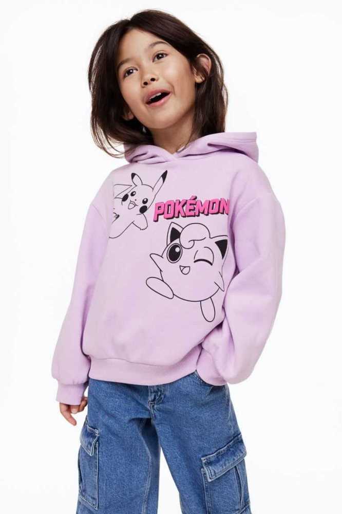 H&M Printed Hoodie Kinder Helllila | 7248-TKOWP