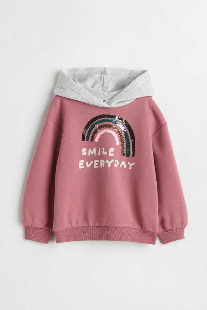 H&M Printed Hoodie Kinder Koralle | 0894-DJEMY