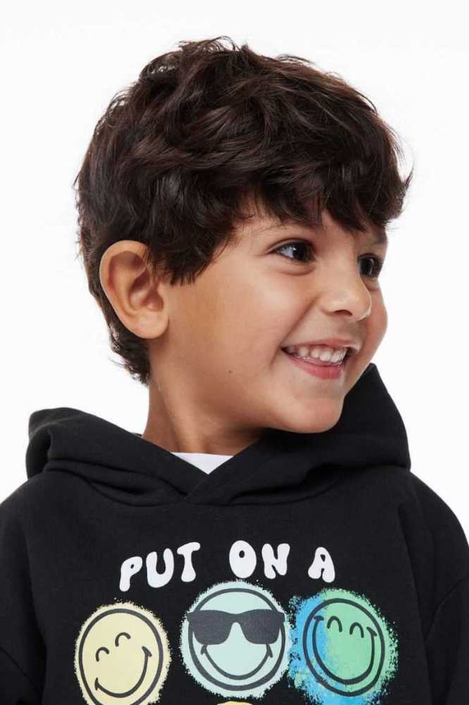 H&M Printed Hoodie Kinder Schwarz | 4692-KRGAB