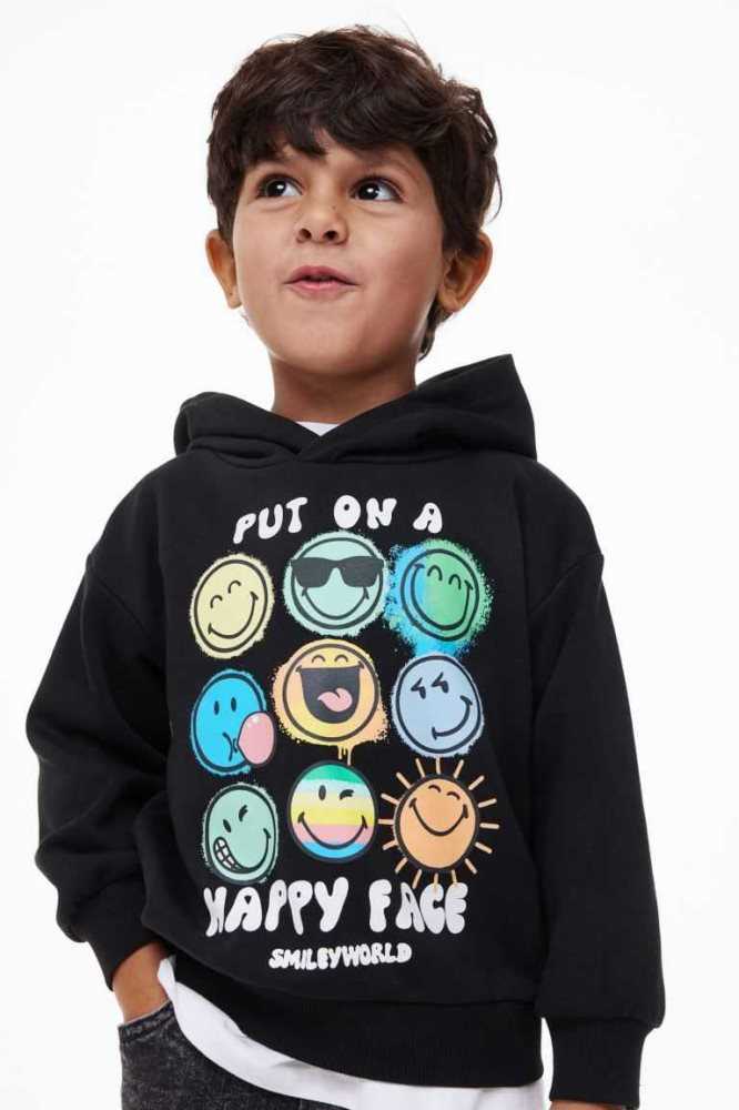 H&M Printed Hoodie Kinder Schwarz | 4692-KRGAB