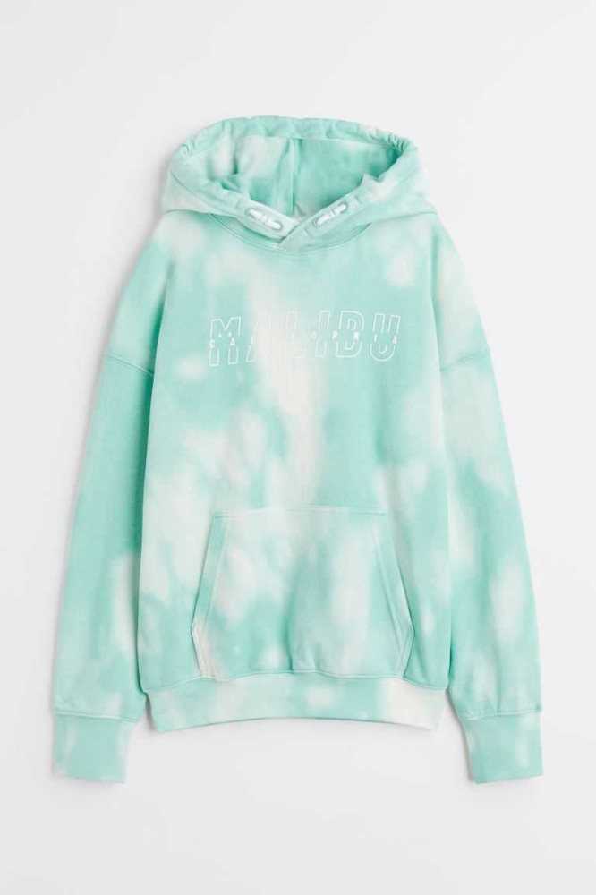 H&M Printed Hoodie Kinder Türkis | 0436-HKJNU