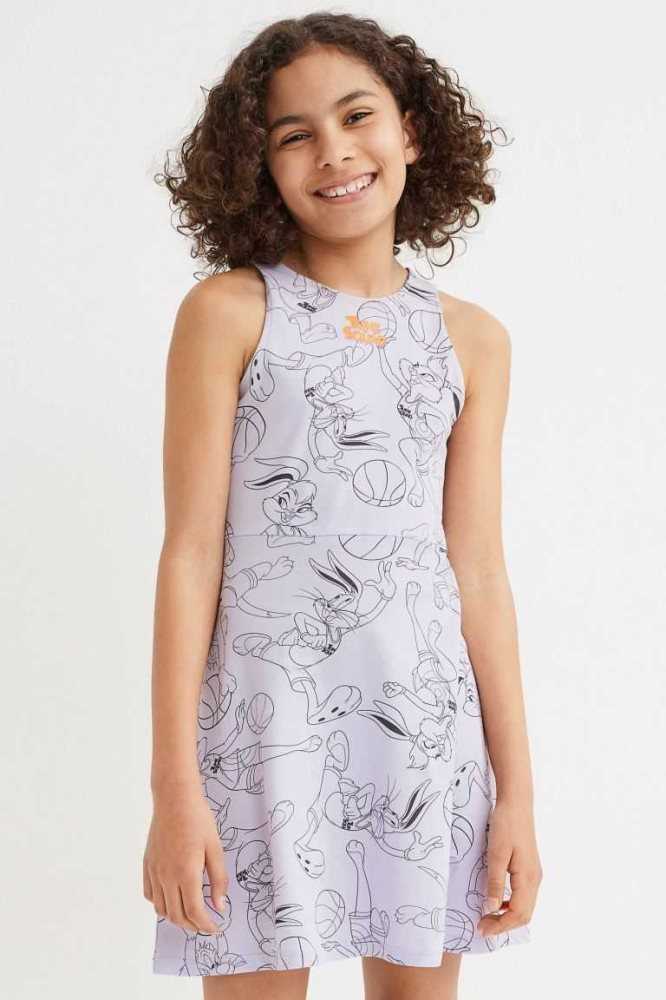 H&M Printed Jersey Kurzes Kleid Kinder Helllila | 8076-XLOBD