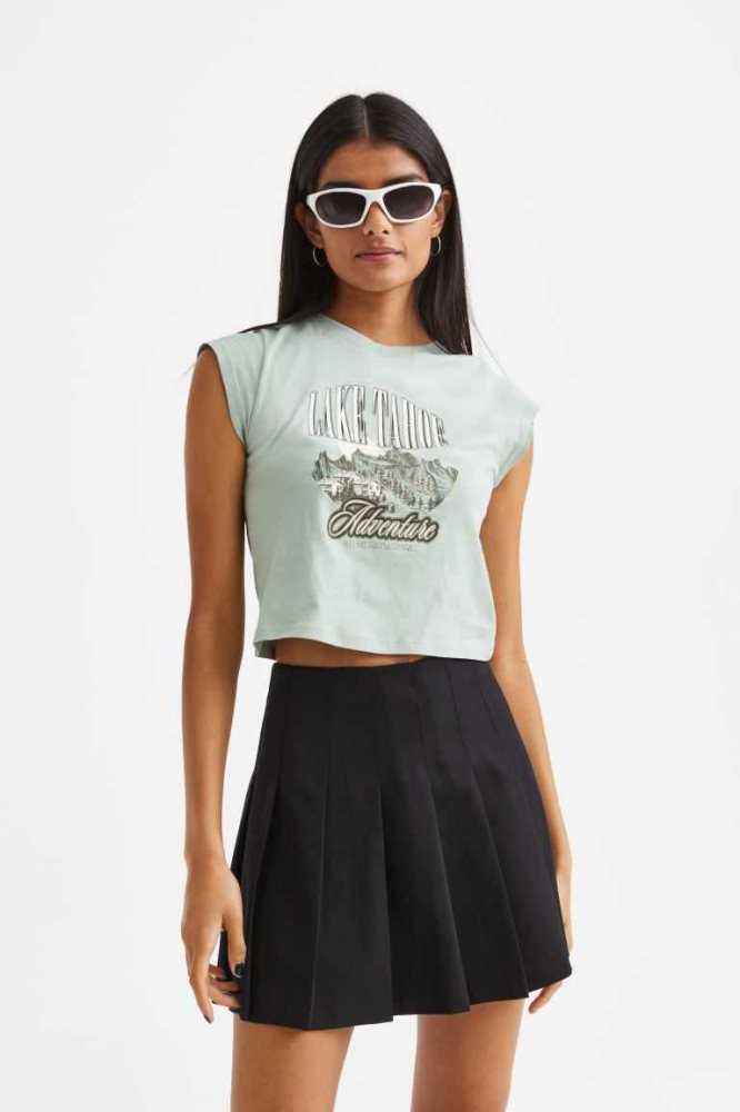 H&M Printed Oberteile Damen Hellgrün | 1380-BWAEO