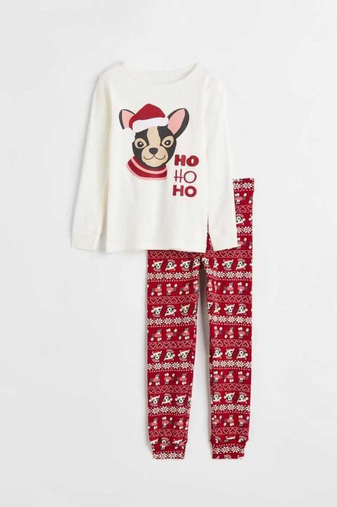 H&M Printed Pyjama-paket Kinder Beige Weiß Rot | 7358-XJOYP