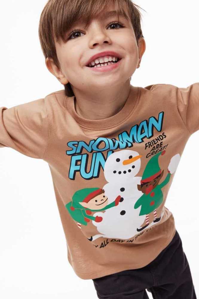 H&M Printed Shirt Jersey Kinder Dunkelgrau | 3129-TCXWB