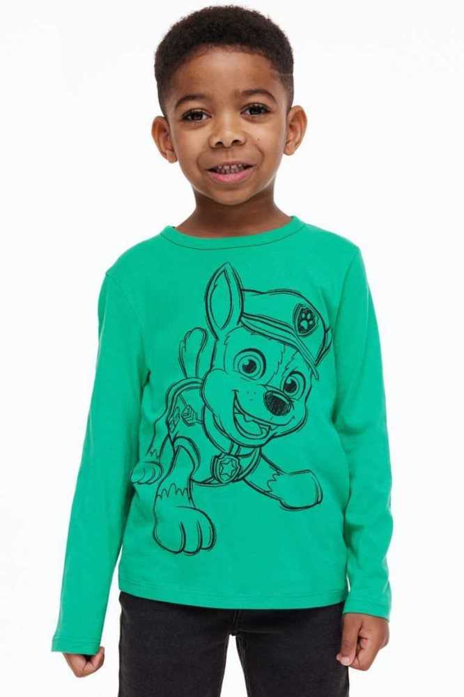 H&M Printed Shirt Jersey Kinder Grün | 8912-XLEUP