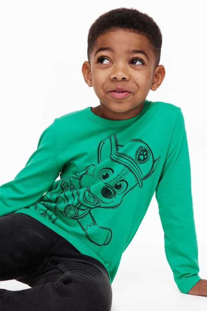 H&M Printed Shirt Jersey Kinder Grün | 8912-XLEUP