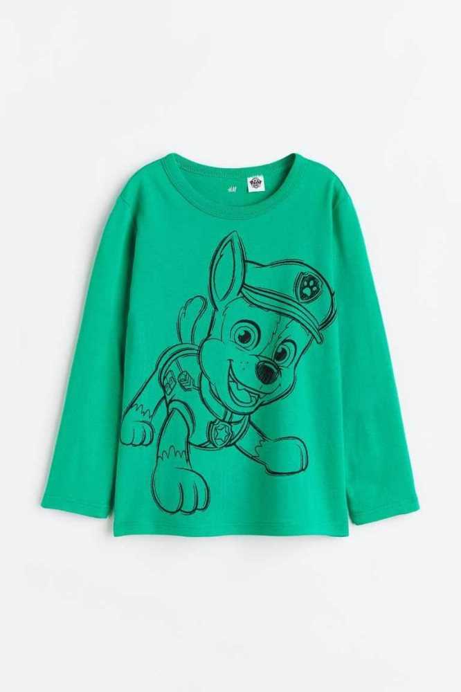 H&M Printed Shirt Jersey Kinder Grün | 8912-XLEUP