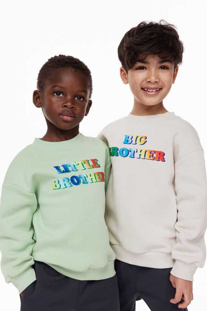 H&M Printed Sibling Hemd Kinder Hellgrün | 1235-CKTUV