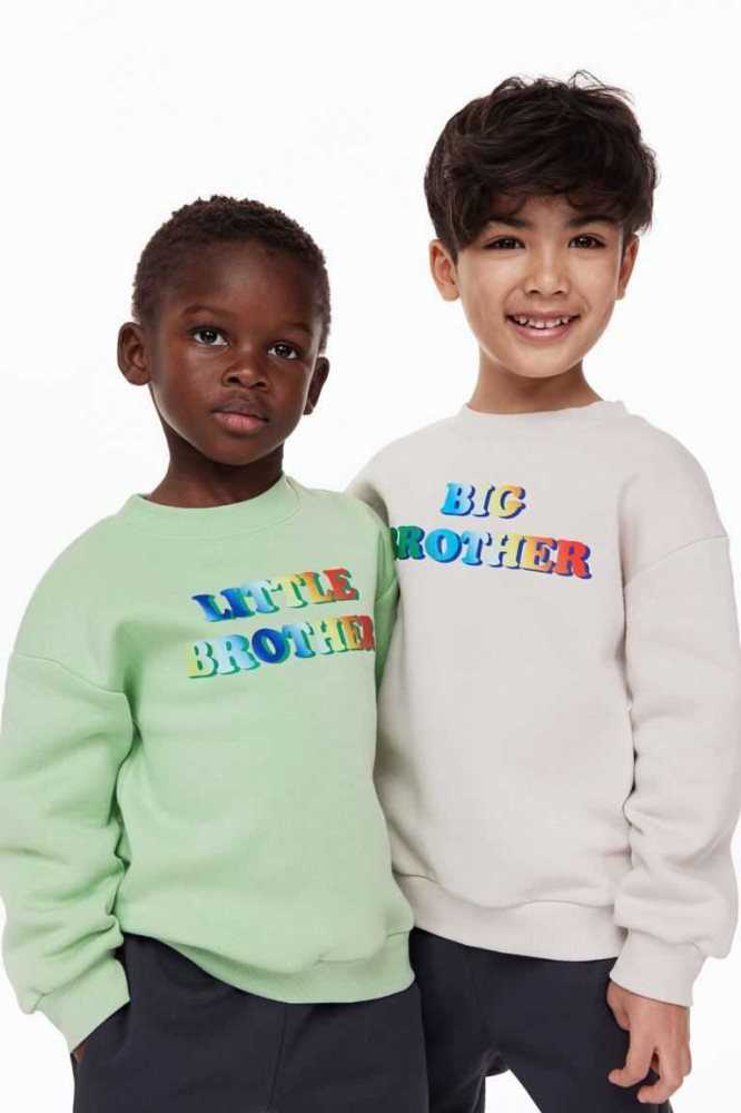 H&M Printed Sibling Hemd Kinder Hellgrün | 1235-CKTUV