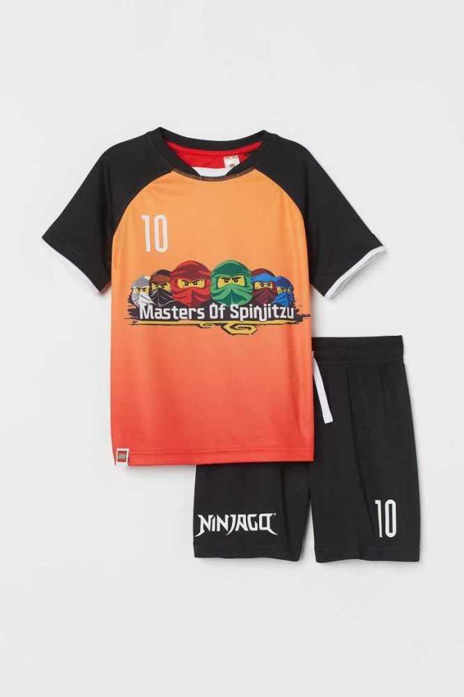 H&M Printed Soccer Set Sportbekleidung Kinder Schwarz | 2580-RLYPC