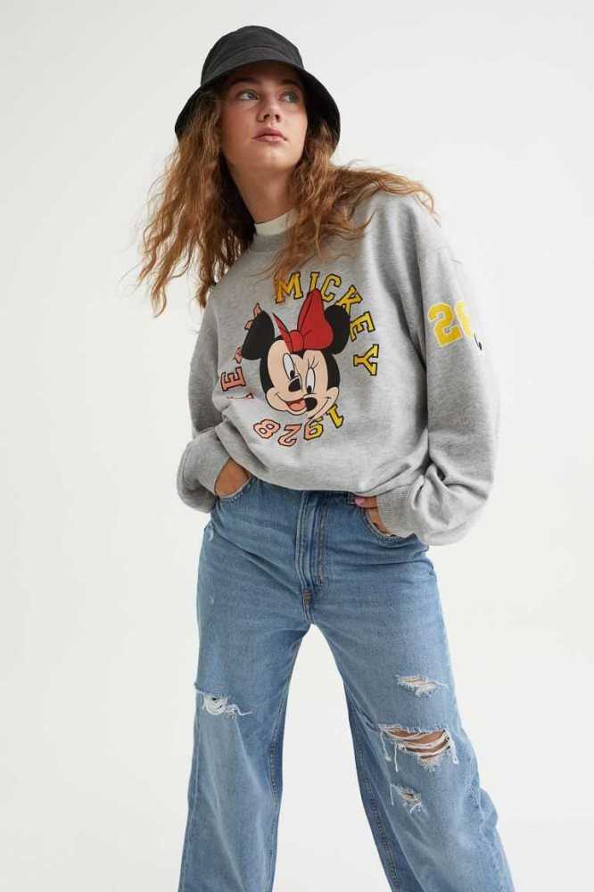 H&M Printed Sweatshirt Damen Dunkellila | 6532-ZEMNL