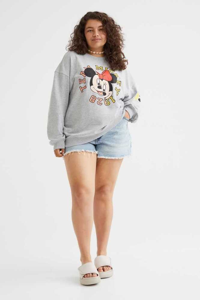 H&M Printed Sweatshirt Damen Hellgrau | 6257-PGWAC