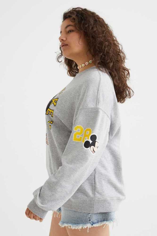 H&M Printed Sweatshirt Damen Hellgrau | 6257-PGWAC