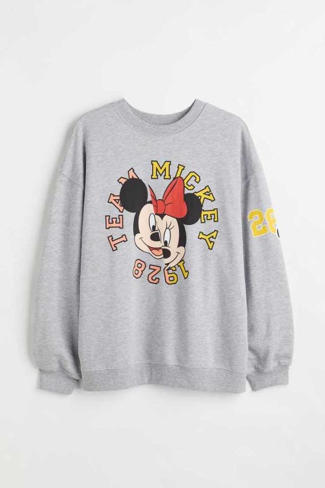 H&M Printed Sweatshirt Damen Hellgrau | 6257-PGWAC