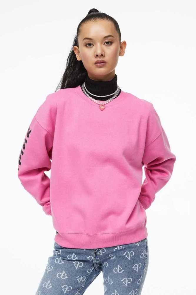 H&M Printed Sweatshirt Damen Rosa | 3150-OBWDX