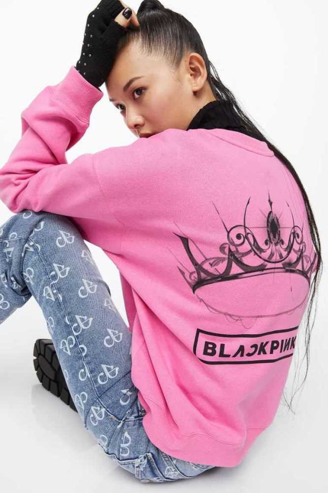 H&M Printed Sweatshirt Damen Rosa | 3150-OBWDX