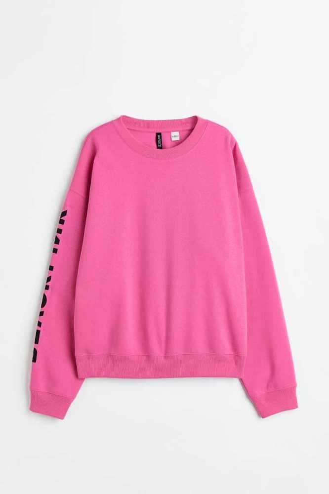 H&M Printed Sweatshirt Damen Rosa | 3150-OBWDX