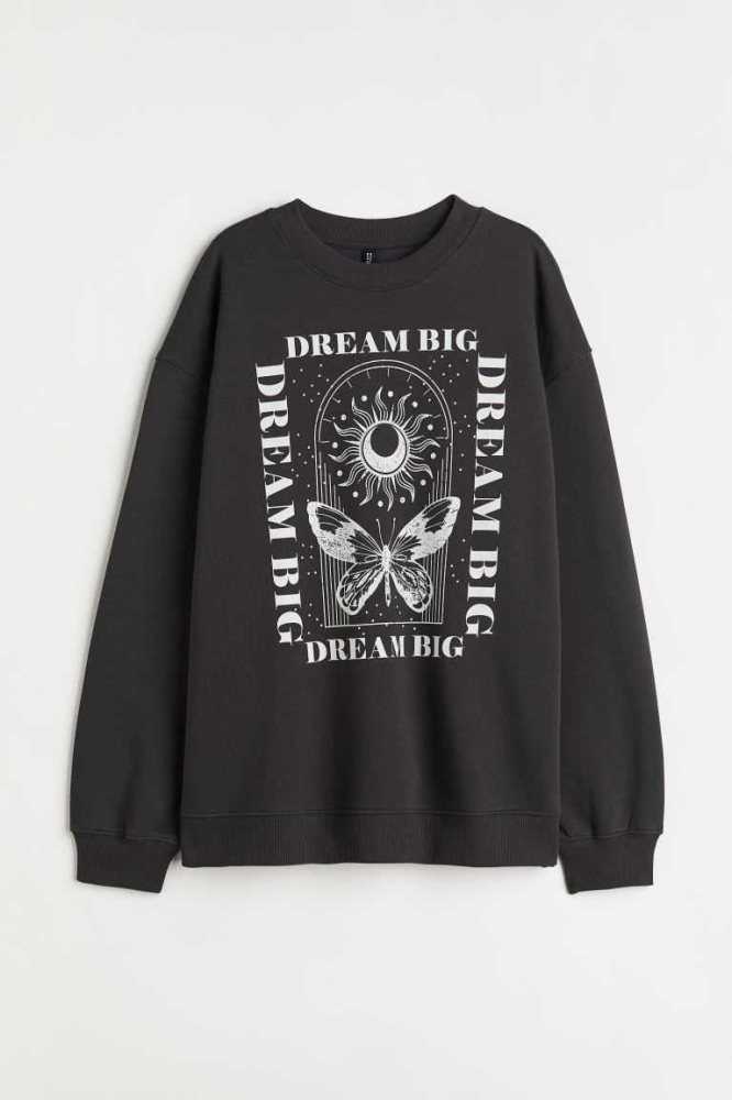 H&M Printed Sweatshirt Damen Schwarz | 2579-GHVZB