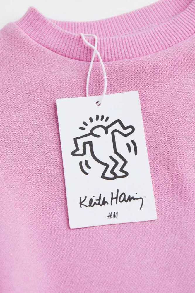 H&M Printed Sweatshirt Kurzes Kleid Kinder Rosa | 1694-FKGUR