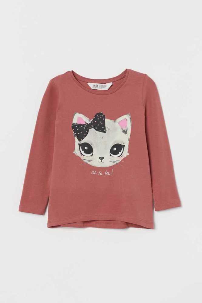 H&M Printed Top Jersey Kinder Dunkelrot | 9075-KXTQP