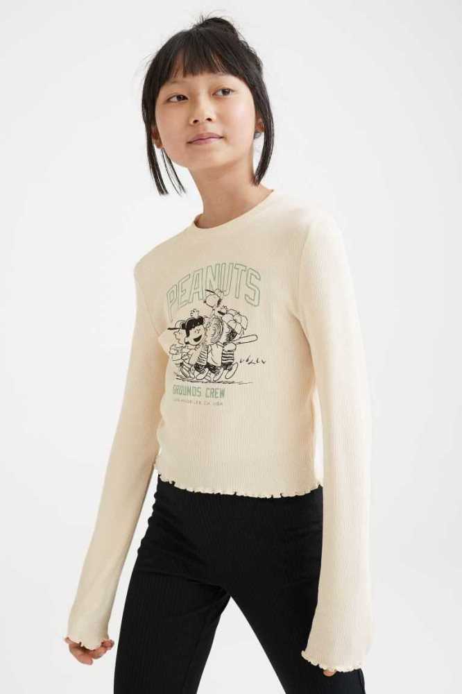 H&M Printed Top Jersey Kinder Hellbeige | 0965-OTDRP