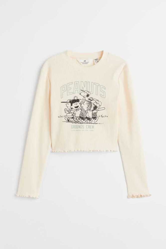 H&M Printed Top Jersey Kinder Hellbeige | 0965-OTDRP