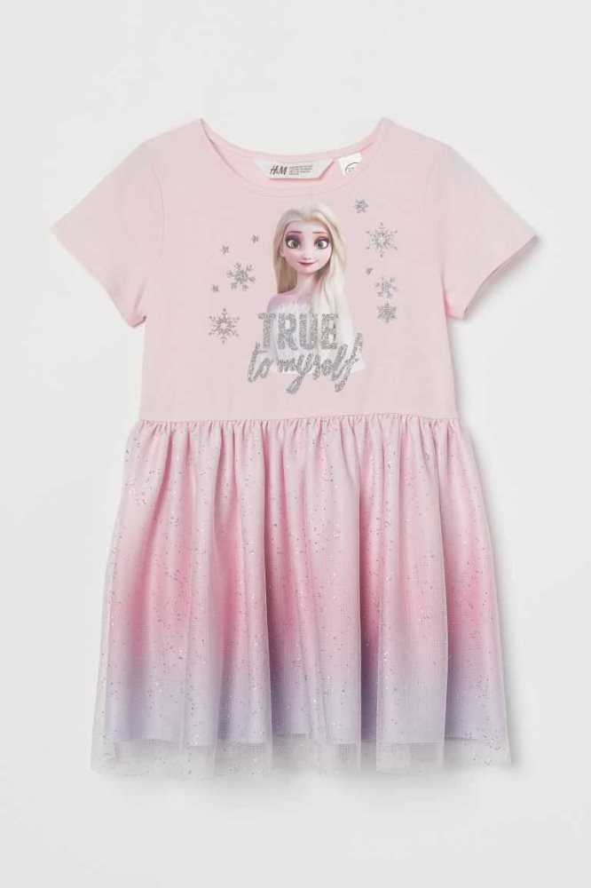 H&M Printed Tulle Kurzes Kleid Kinder Rosa | 6845-ILACS