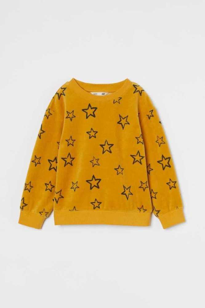 H&M Printed Velour Hemd Kinder Gelb | 8247-DJIPF