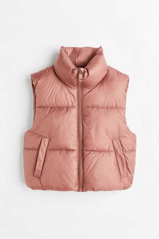 H&M Puffer Vest Oberbekleidung Kinder Dunkelbeige Rosa | 5048-DFNBM