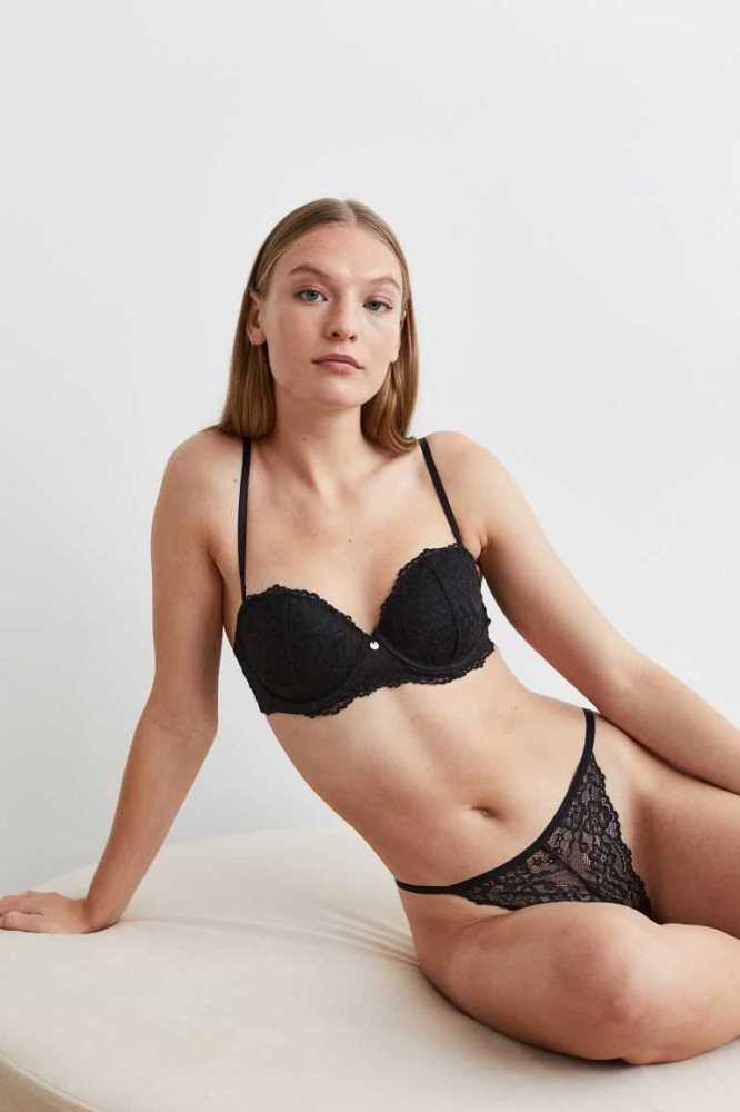 H&M Push-up Balconette Bra Unterwäsche Damen Schwarz | 0492-XQRYN