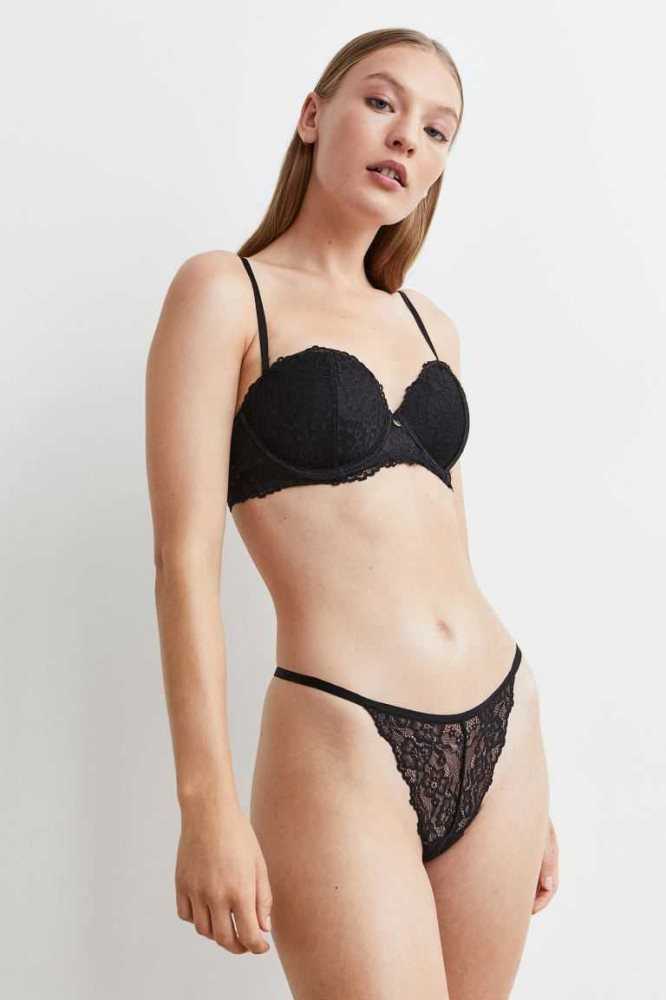 H&M Push-up Balconette Bra Unterwäsche Damen Schwarz | 0492-XQRYN