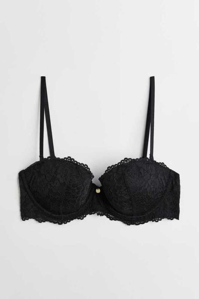 H&M Push-up Balconette Bra Unterwäsche Damen Schwarz | 0492-XQRYN