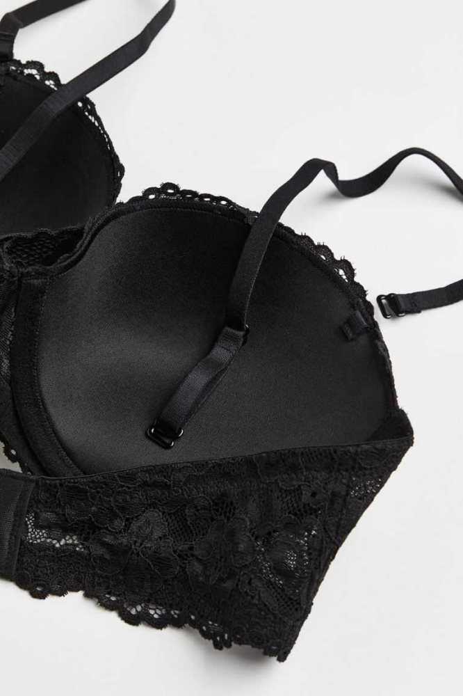 H&M Push-up Balconette Bra Unterwäsche Damen Schwarz | 0492-XQRYN