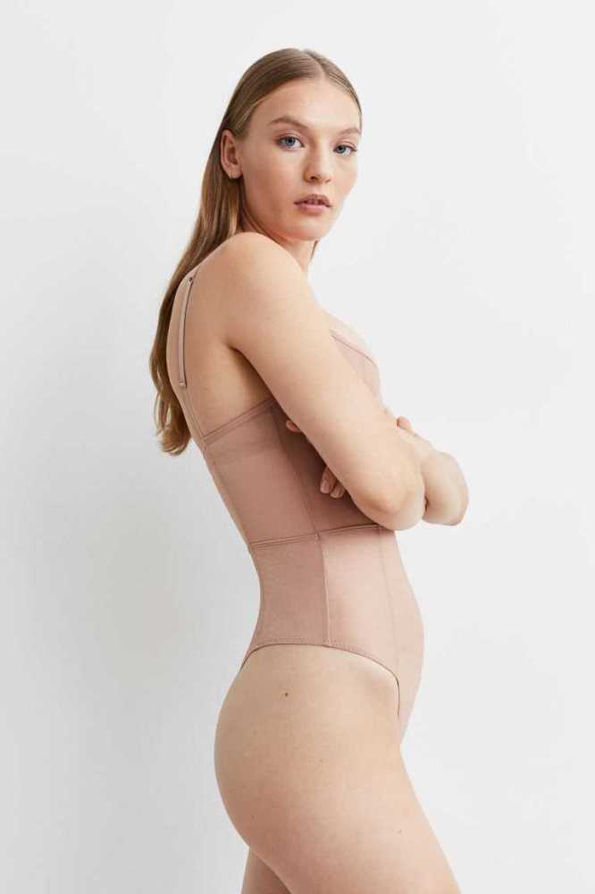 H&M Push-up Tanga Bodysuit Unterwäsche Damen Beige | 5174-LACVS