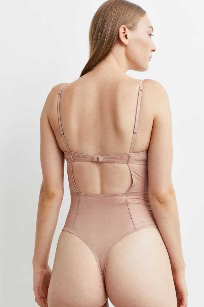 H&M Push-up Tanga Bodysuit Unterwäsche Damen Beige | 5174-LACVS