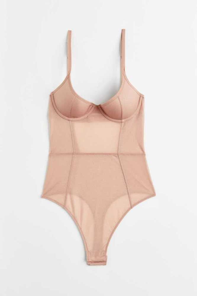 H&M Push-up Tanga Bodysuit Unterwäsche Damen Beige | 5174-LACVS