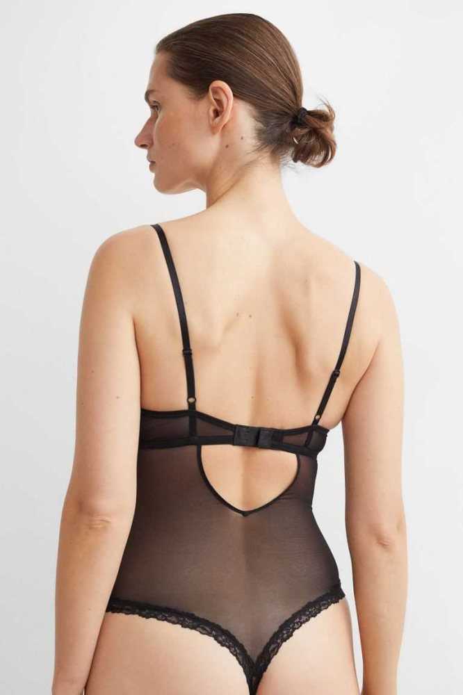 H&M Push-up Tanga Bodysuit Unterwäsche Damen Schwarz | 7685-NLXIZ