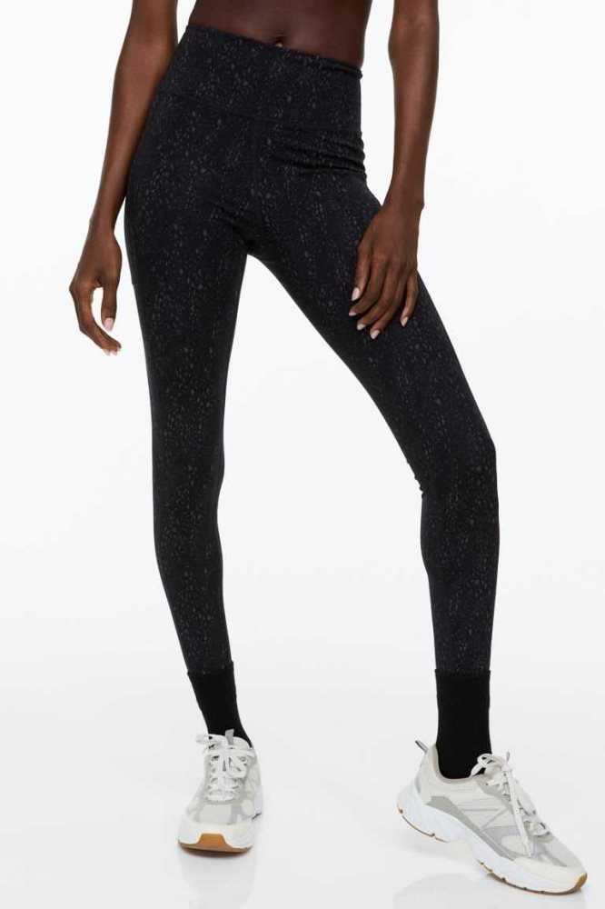 H&M Reflective Lauf Tights Hose Damen Schwarz | 3479-IYOBA