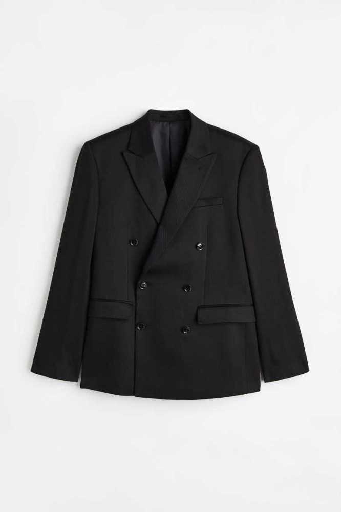 H&M Regular Fit Double-breasted Jacket Blazer Herren Schwarz | 3485-MUXOA