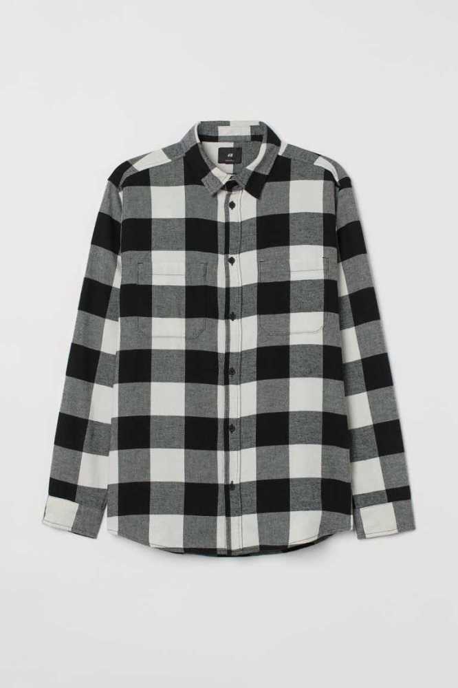 H&M Regular Fit Flannel Hemd Herren Hellgrau Grün | 5103-LOCZU