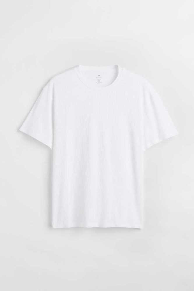 H&M Regular Fit Gerippt Baumwoll T-shirts Herren Türkis | 0138-KYTUD