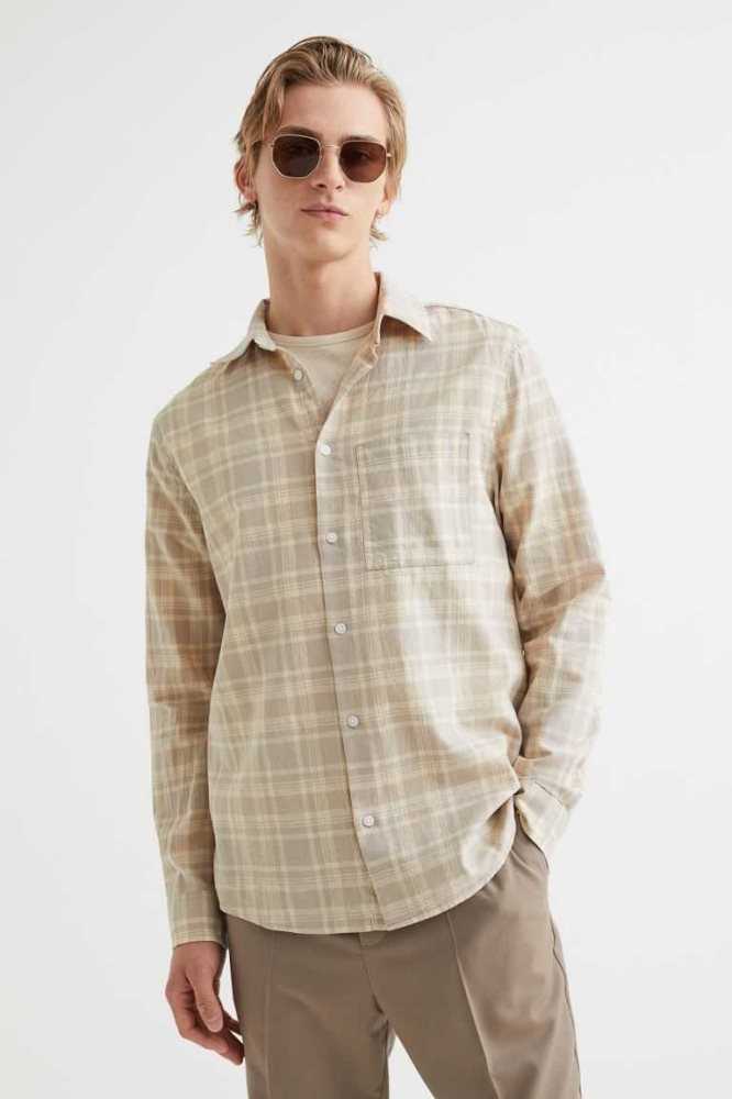 H&M Regular Fit Linen-blend Hemd Herren Beige | 0493-YCSDP